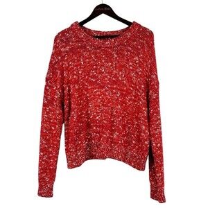 Goodthreads Women Sz XL Short Crewneck Popcorn Marled Red Long Sleeve Sweater R2